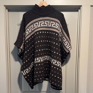 Sherpa Adventure Gear Merino Wool Blend Poncho One Size Brown/ Taupe Geometric